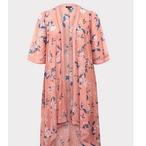Torrid Peach floral print hi Low kimono